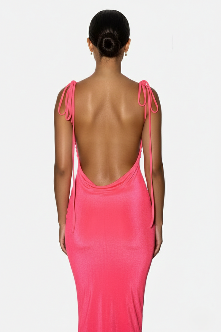 Spaghetti Strap Backless Maxi Dress Long Tie Back