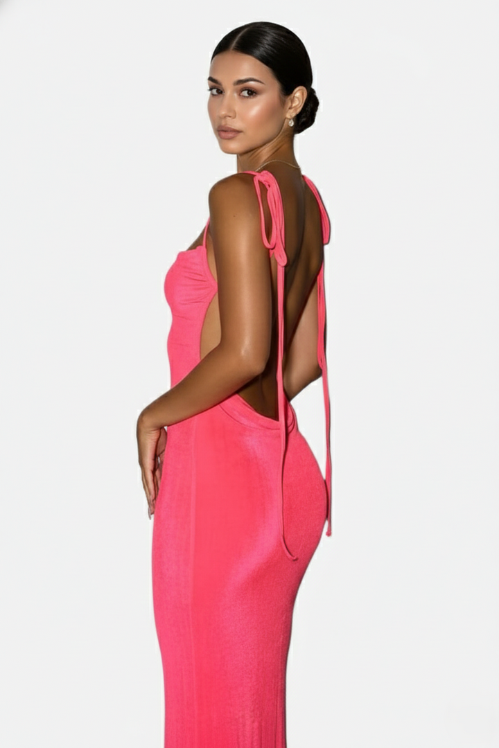 Spaghetti Strap Backless Maxi Dress Long Tie Back