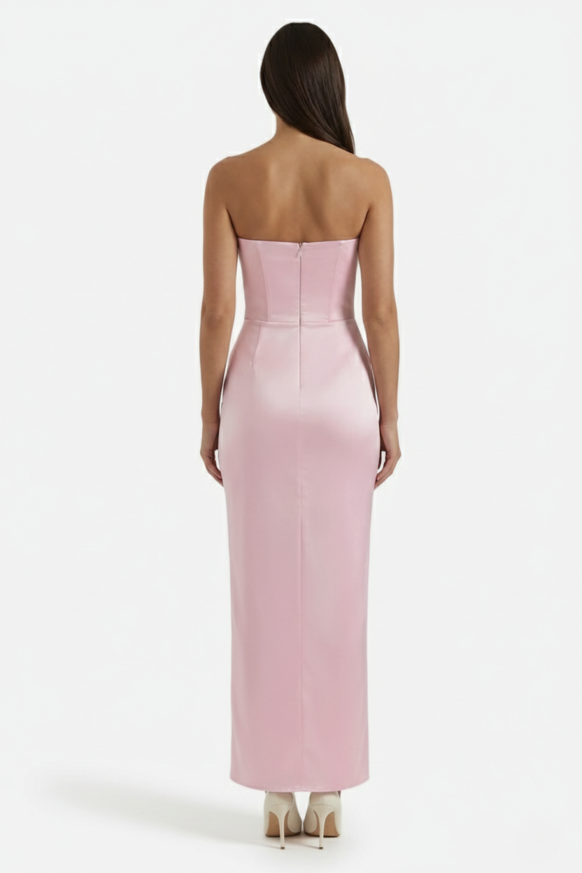 Strapless Corset Maxi Dress Structured Bodice Draped Detail