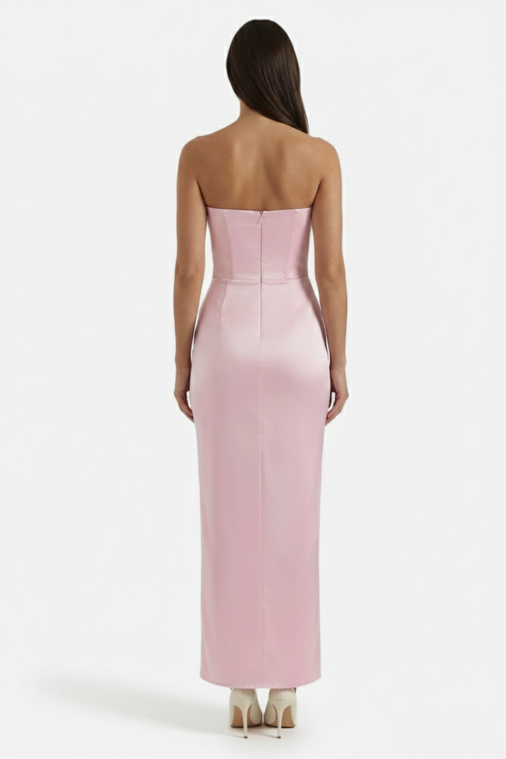 Strapless Corset Maxi Dress Structured Bodice Draped Detail