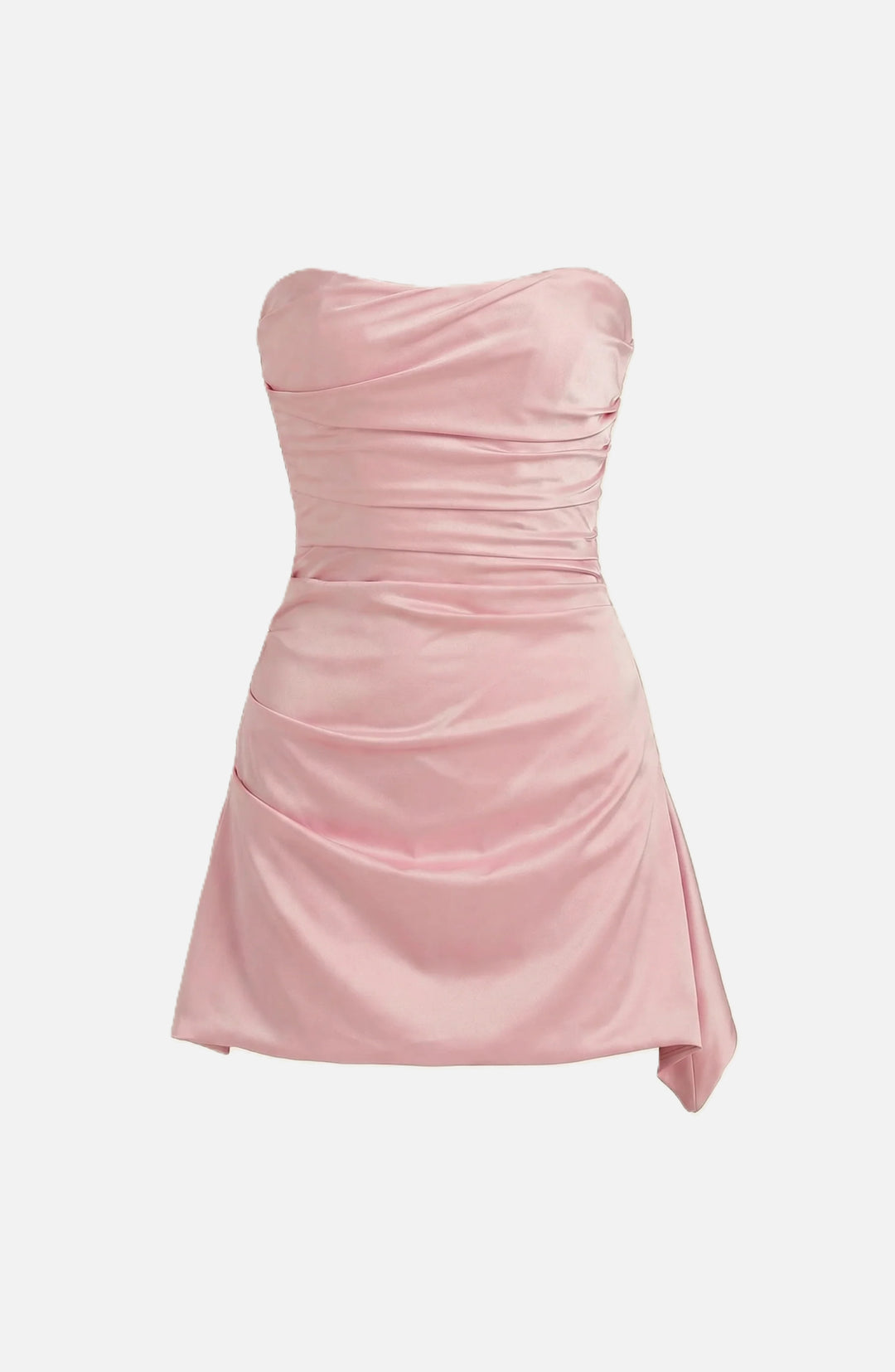 Party Dress Strapless Ruched Draped Mini with Asymmetric Hem