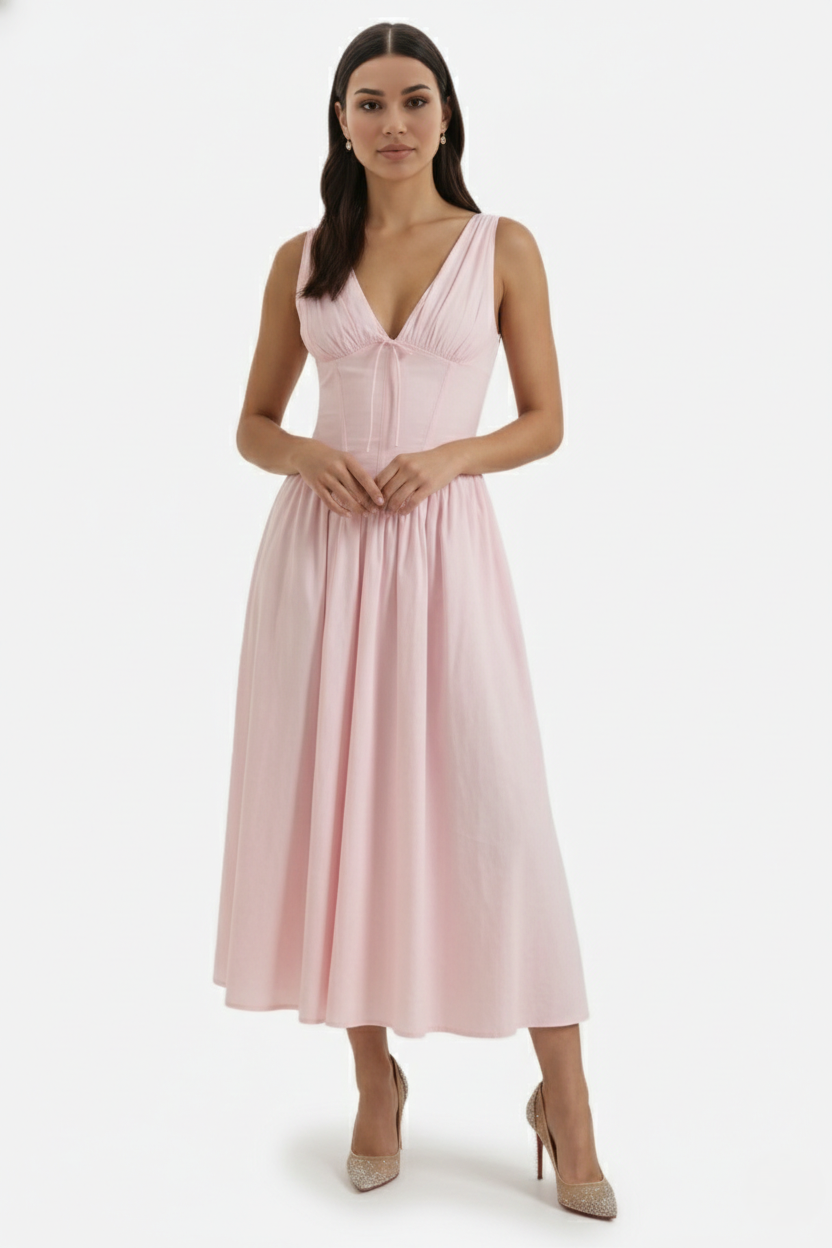 Summer Dress V Neck Fit and Flare Corset Waist