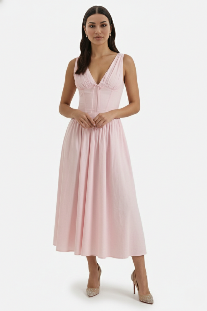 Summer Dress V Neck Fit and Flare Corset Waist