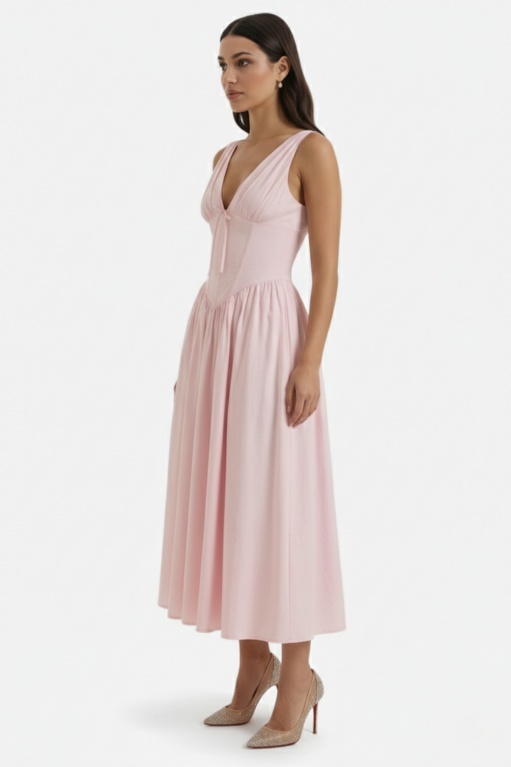 Summer Dress V Neck Fit and Flare Corset Waist