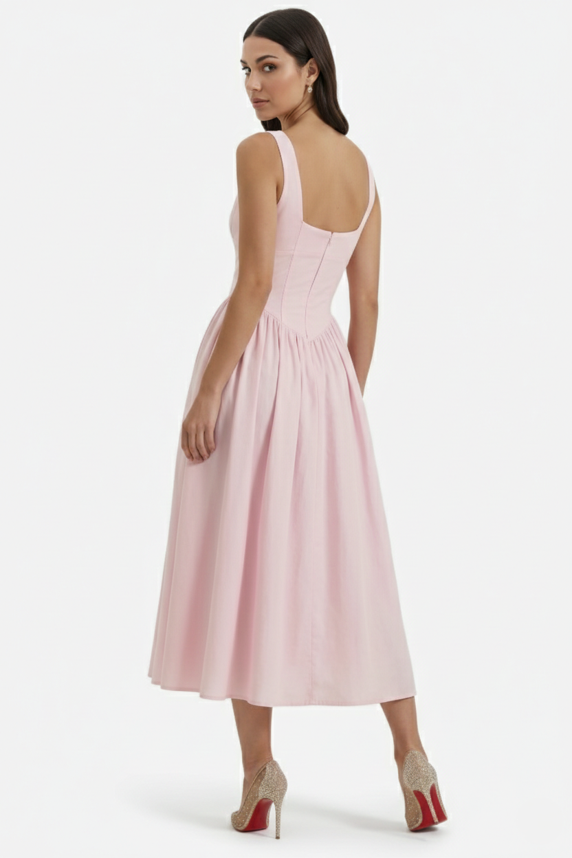 Summer Dress V Neck Fit and Flare Corset Waist