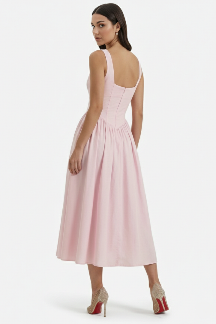 Summer Dress V Neck Fit and Flare Corset Waist
