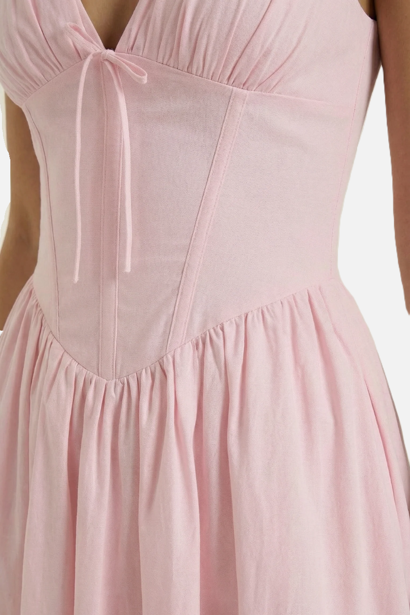 Summer Dress V Neck Fit and Flare Corset Waist