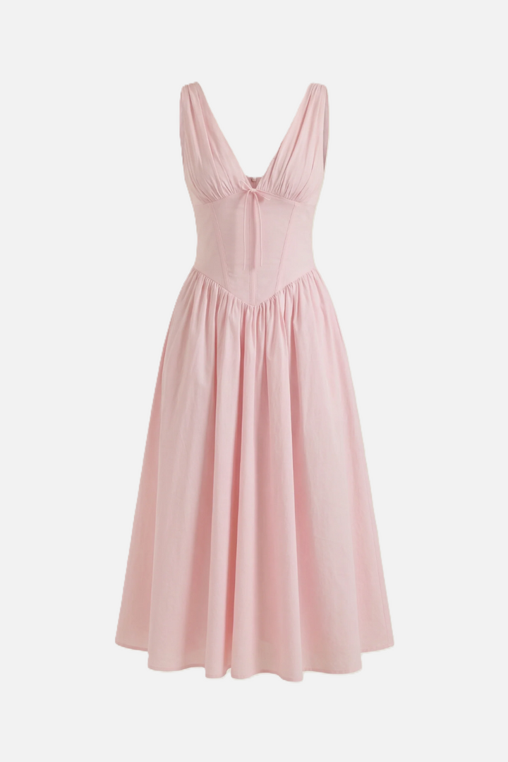 Summer Dress V Neck Fit and Flare Corset Waist