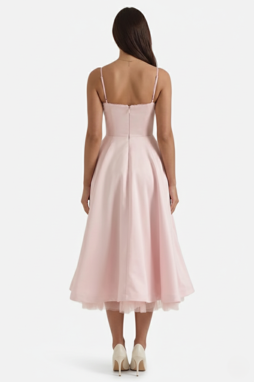 Sweetheart Bustier Midi Dress with Full Circle Skirt and Tulle Hem