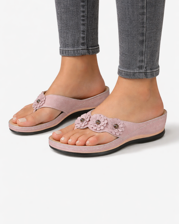Wedge Flip Flop Sandals Floral Strap Open Toe Slip On