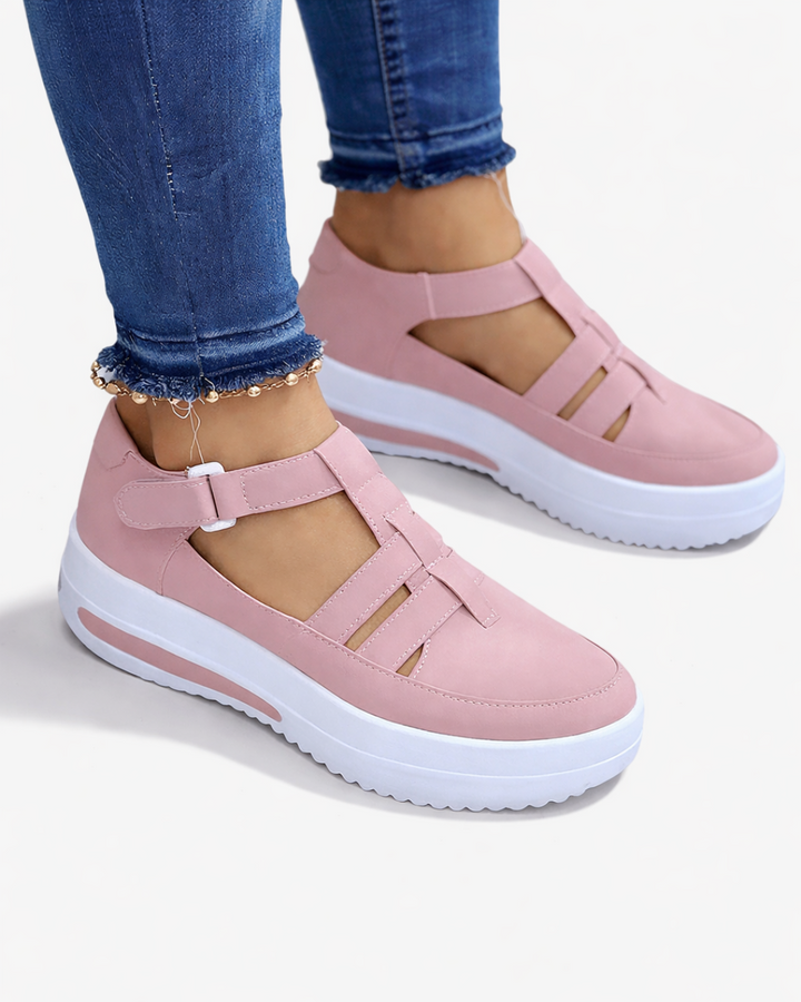 Wedge Shoes Adjustable Strap Cutout Closed Toe