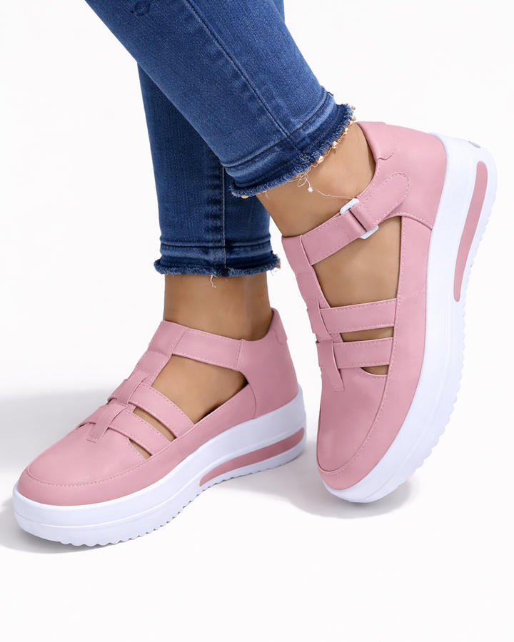 Wedge Shoes Adjustable Strap Cutout Closed Toe