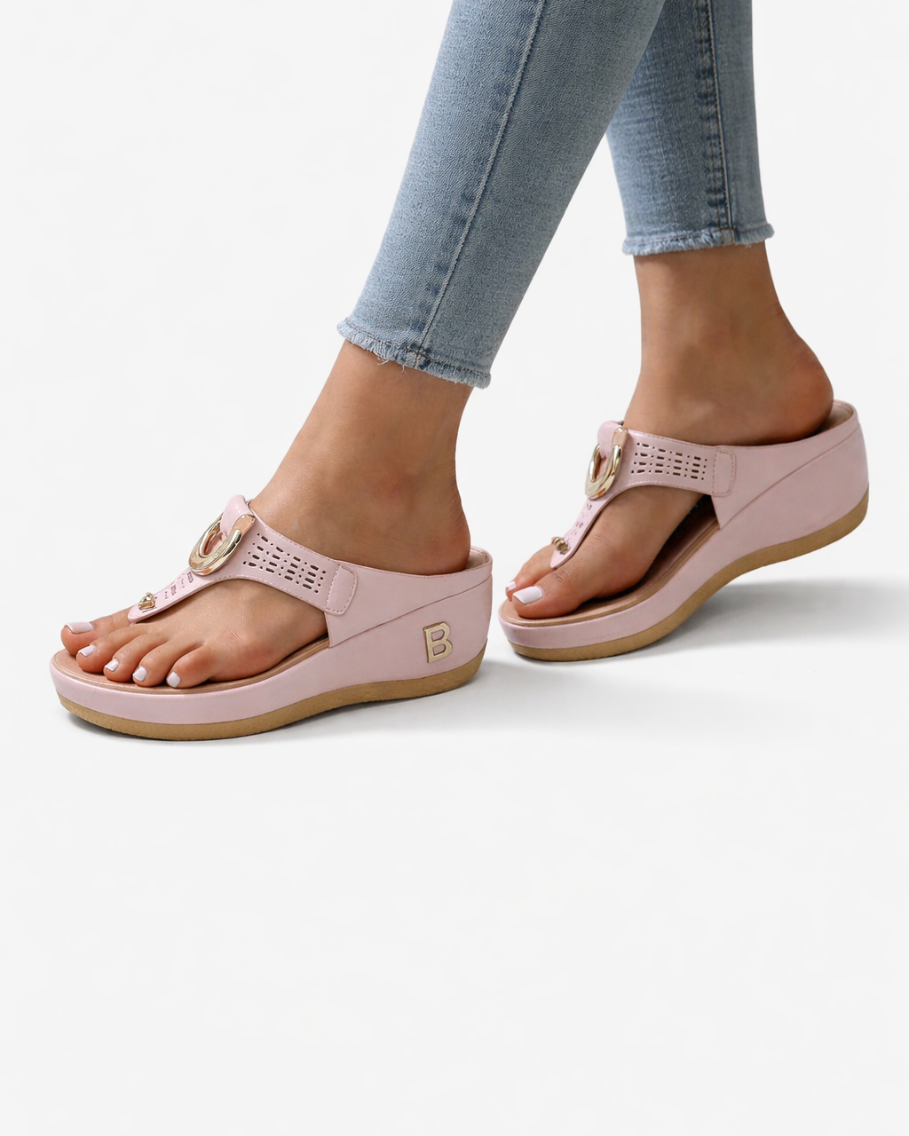 Wedge Thong Sandals Metal Ring Detail Slip On