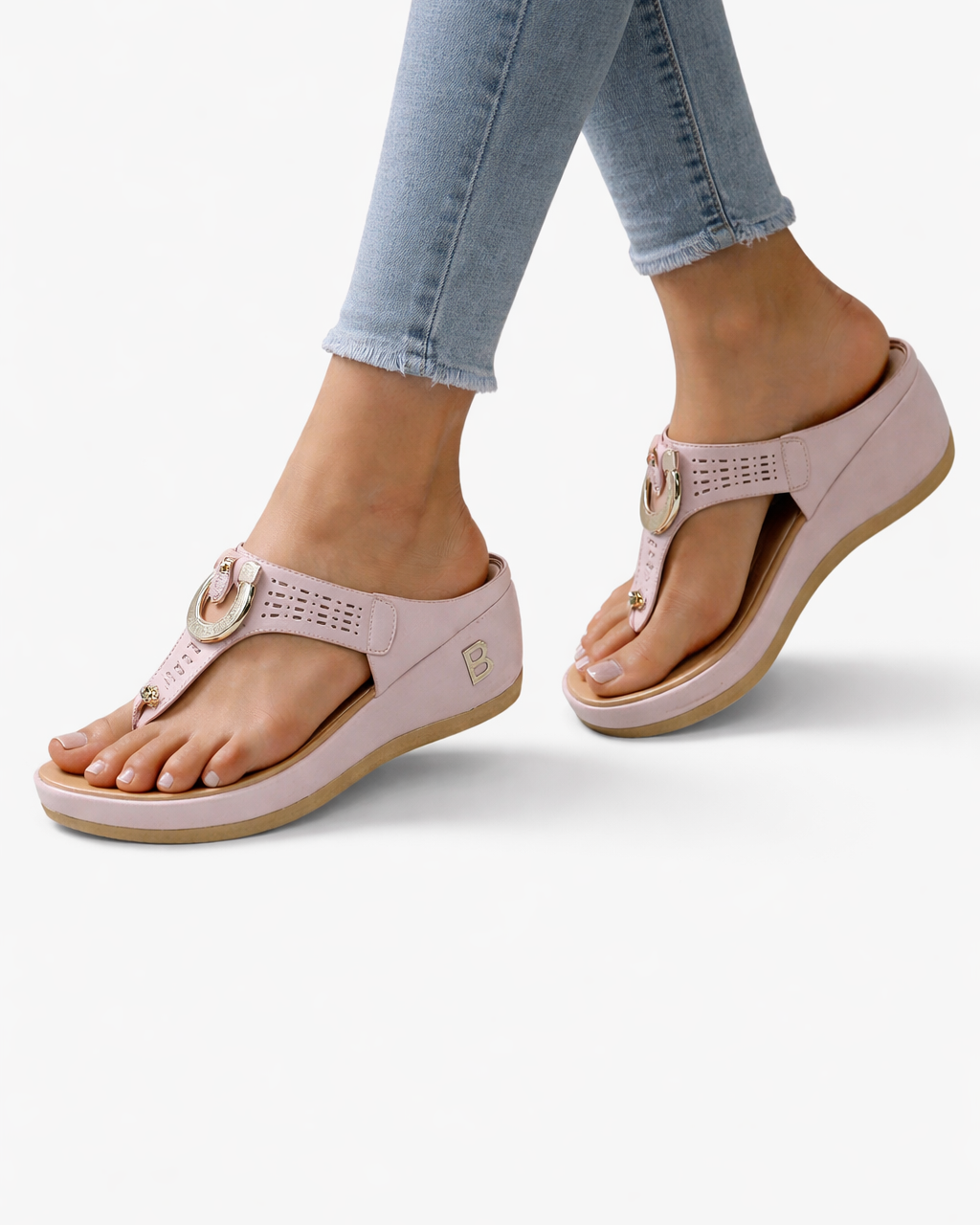 Wedge Thong Sandals Metal Ring Detail Slip On