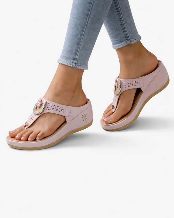 Wedge Thong Sandals Metal Ring Detail Slip On
