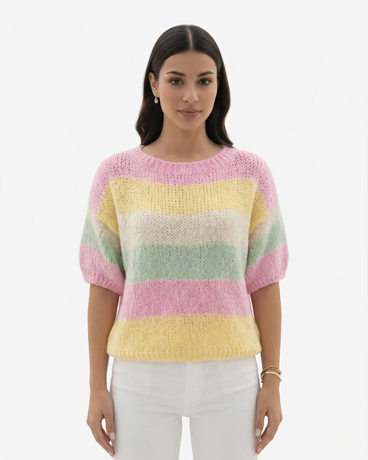 Striped Knit Sweater Pullover Crew Neck