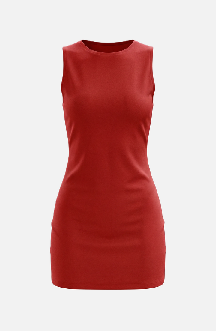 Bodycon Mini Dress Boat Neck Sleeveless Ribbed Knit Basic Stretch