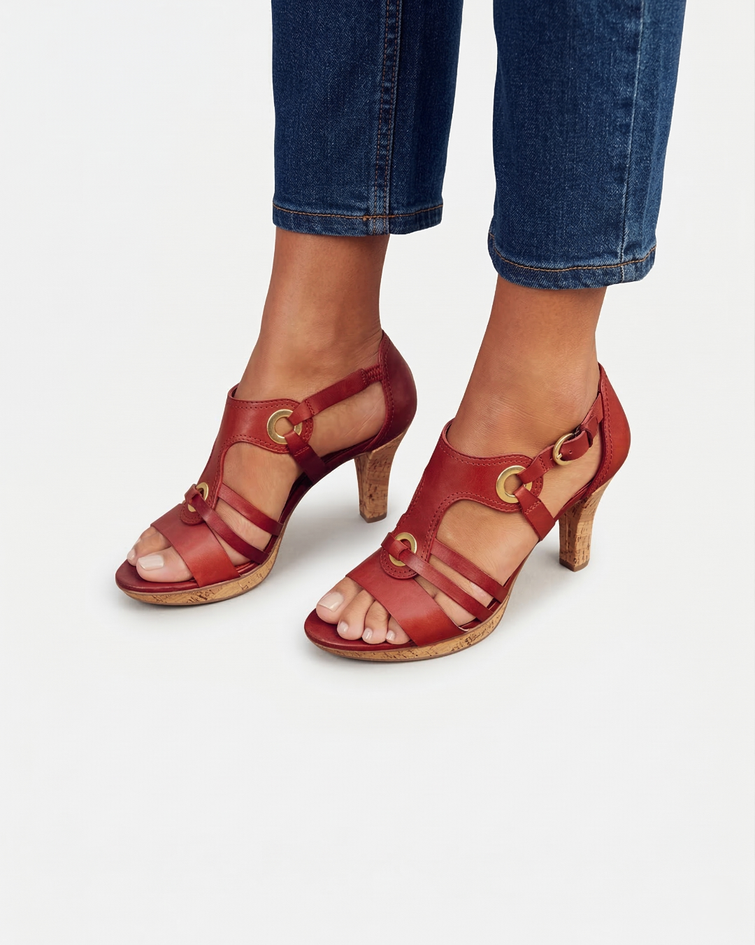 Cork Heel Sandals Women Open Toe Buckle Strap