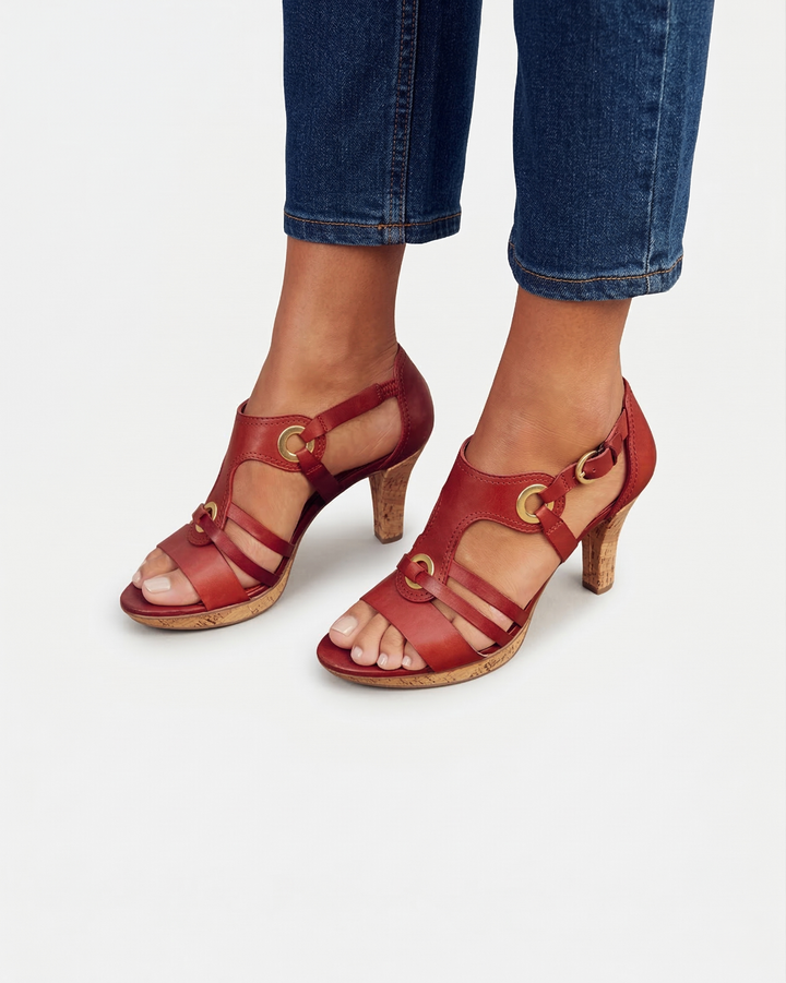 Cork Heel Sandals Women Open Toe Buckle Strap