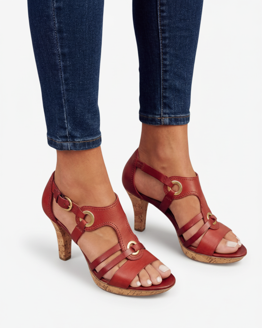Cork Heel Sandals Women Open Toe Buckle Strap