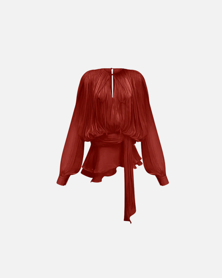 Mini Dress Tie Neck Long Sleeve Pleated Ruffle Hem