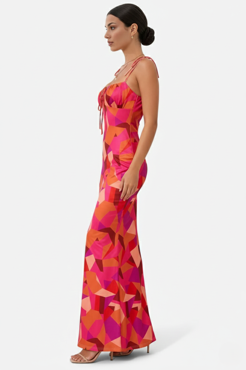 Floral Spaghetti Strap Bodycon Mermaid Maxi Dress Ruched Bodice