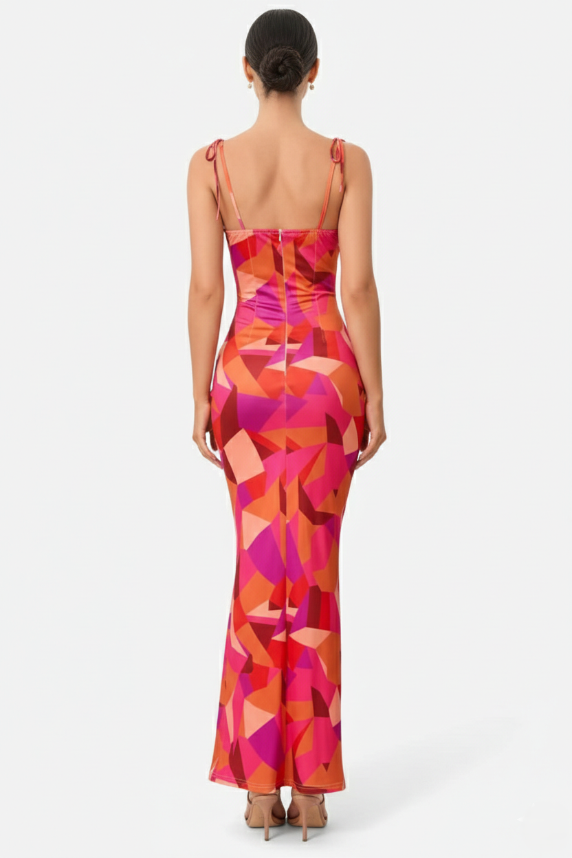 Floral Spaghetti Strap Bodycon Mermaid Maxi Dress Ruched Bodice