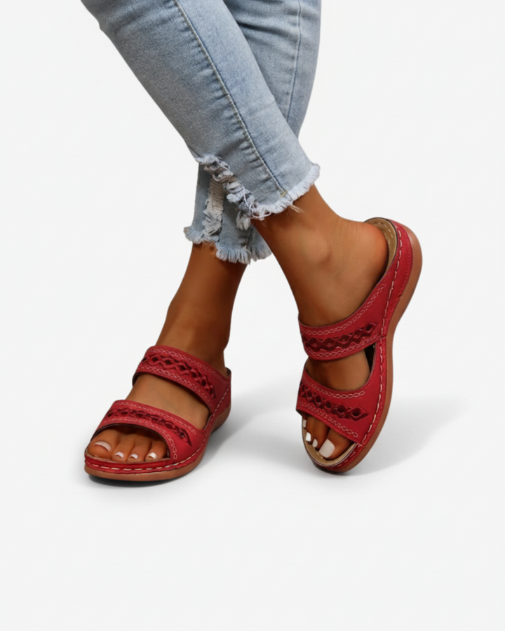 Slide Sandals Double Strap Cutout Upper Open Toe