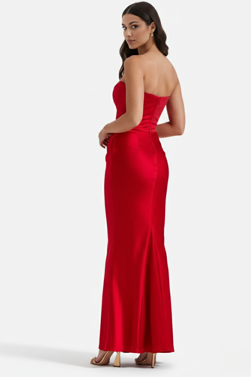 Strapless Corset Maxi Dress Structured Bodice Draped Detail