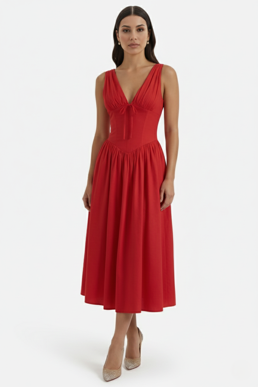 Summer Dress V Neck Fit and Flare Corset Waist