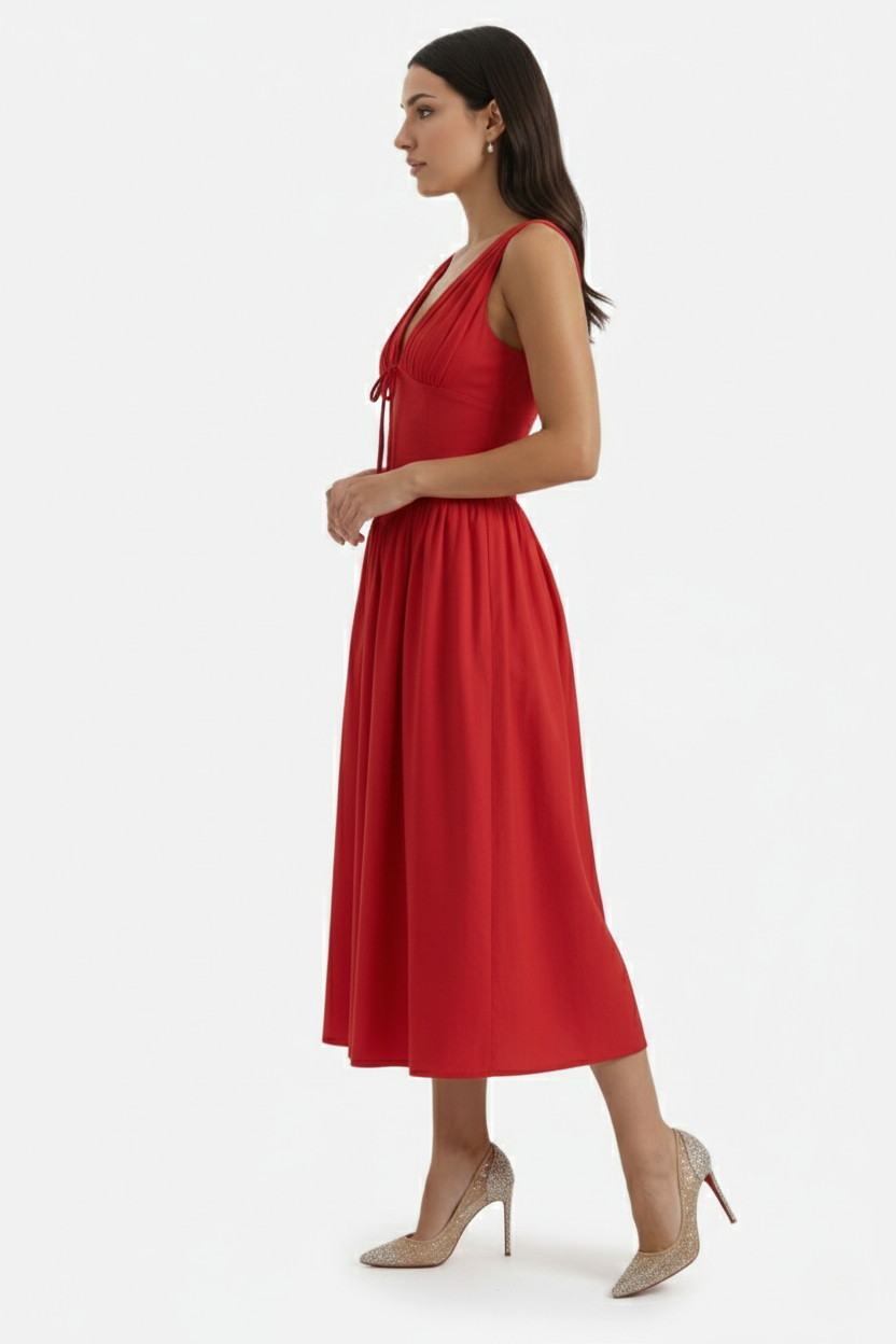 Summer Dress V Neck Fit and Flare Corset Waist