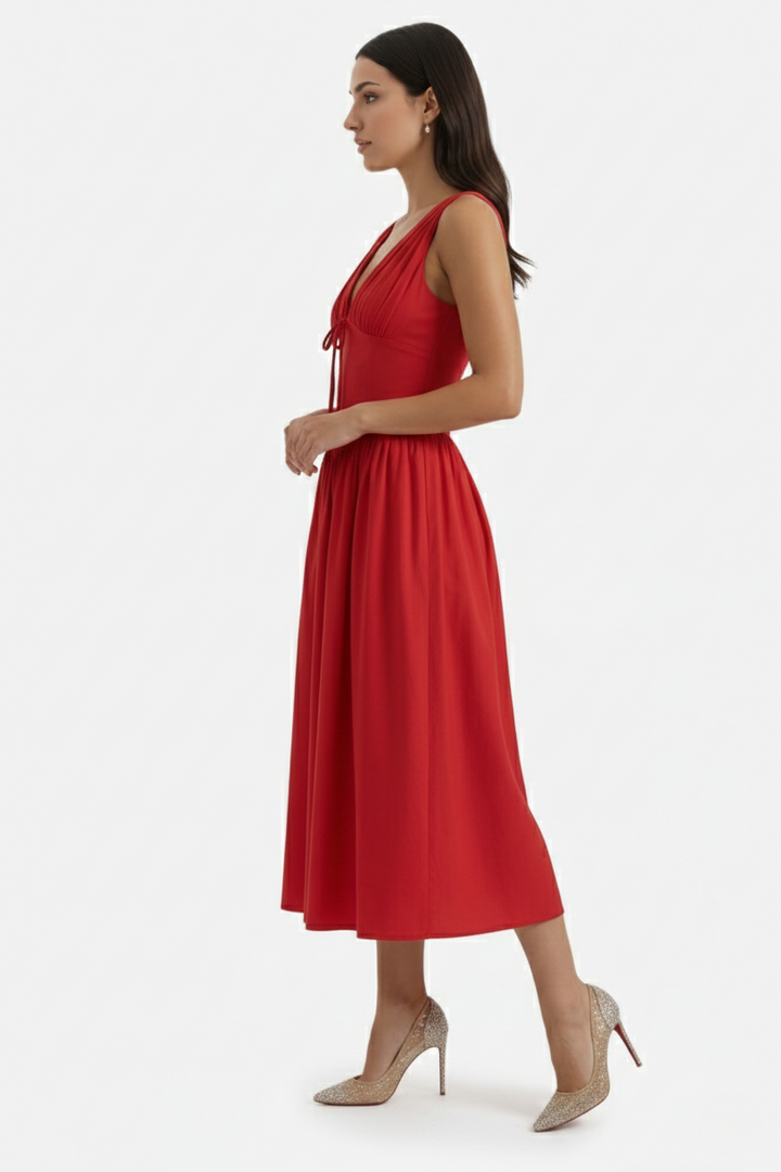 Summer Dress V Neck Fit and Flare Corset Waist