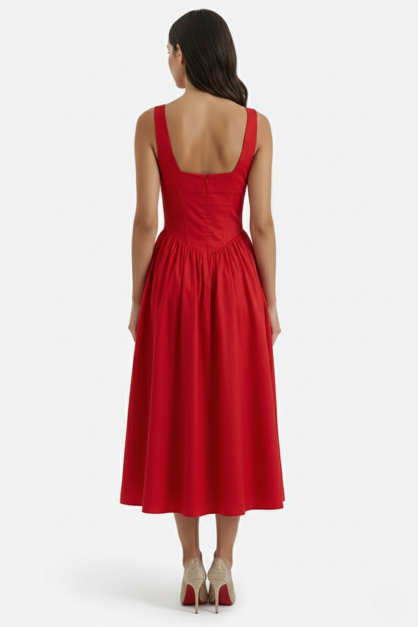 Summer Dress V Neck Fit and Flare Corset Waist
