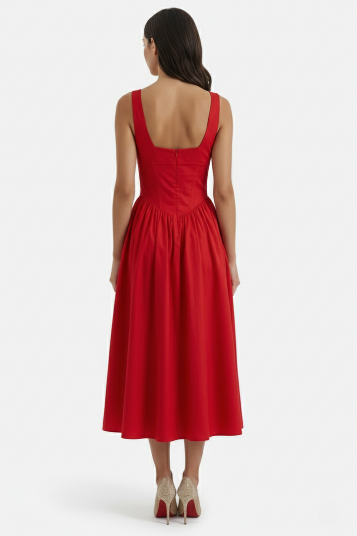 Summer Dress V Neck Fit and Flare Corset Waist