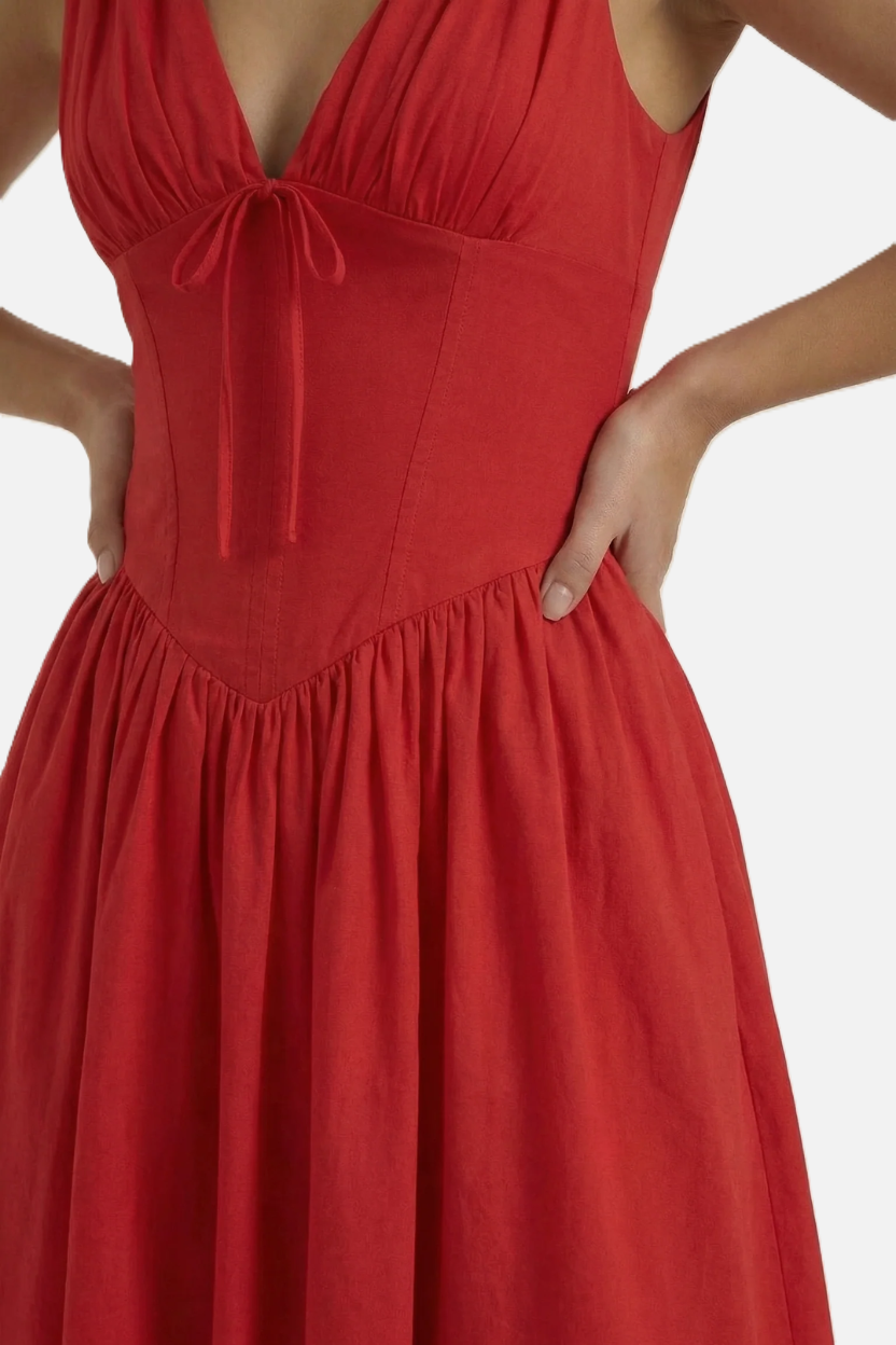 Summer Dress V Neck Fit and Flare Corset Waist