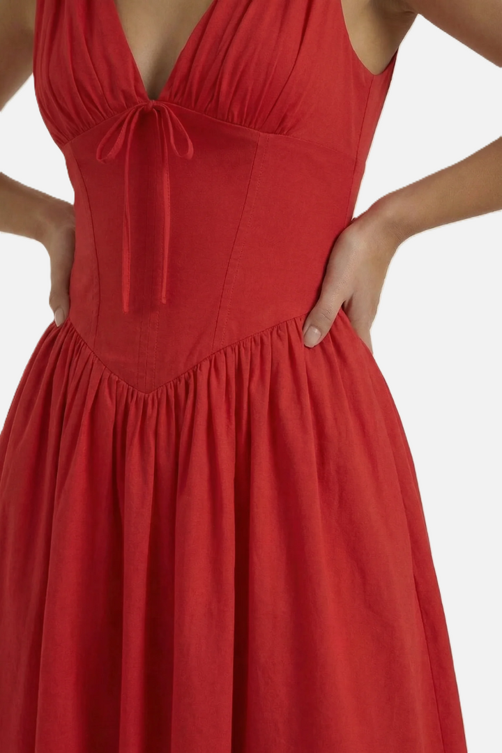 Summer Dress V Neck Fit and Flare Corset Waist