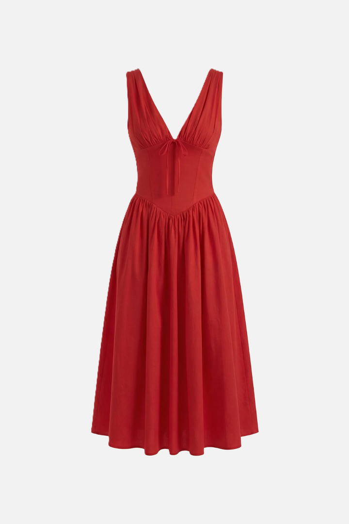Summer Dress V Neck Fit and Flare Corset Waist