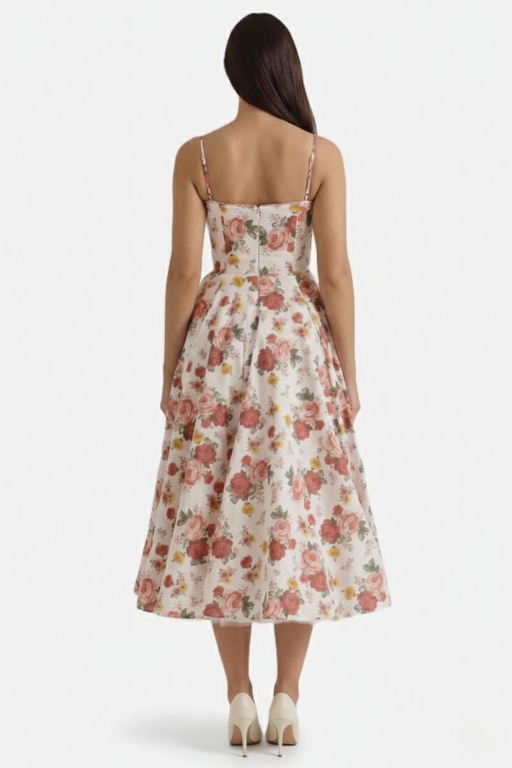Sweetheart Bustier Midi Dress with Full Circle Skirt and Tulle Hem