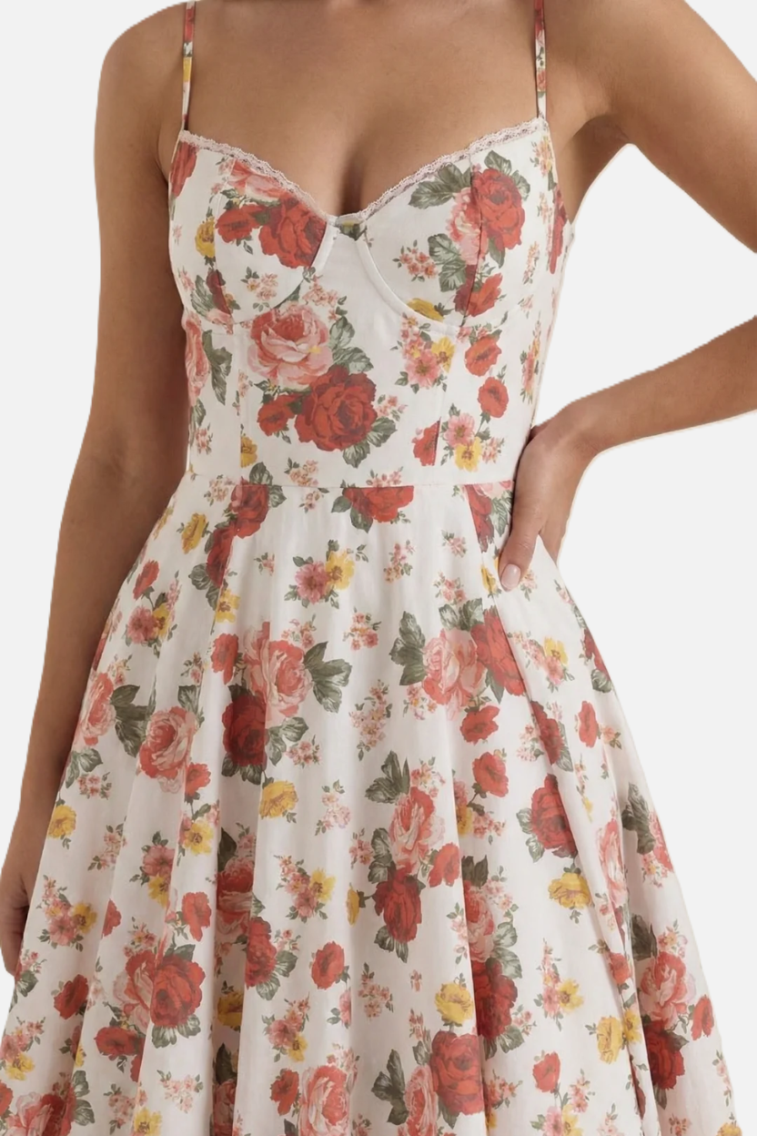 Sweetheart Bustier Midi Dress with Full Circle Skirt and Tulle Hem