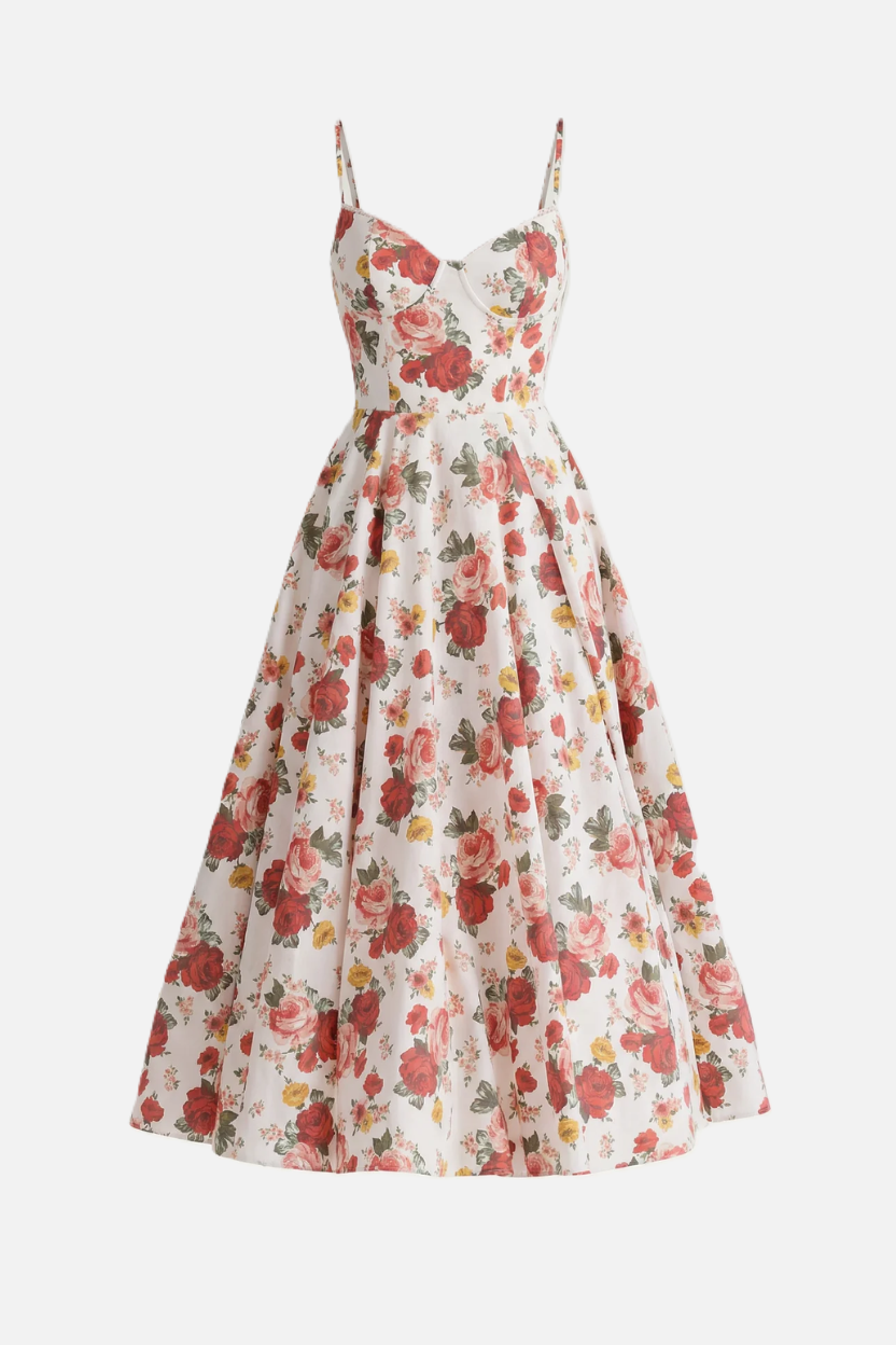 Sweetheart Bustier Midi Dress with Full Circle Skirt and Tulle Hem