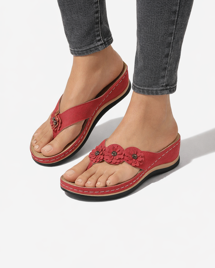 Wedge Flip Flop Sandals Floral Strap Open Toe Slip On