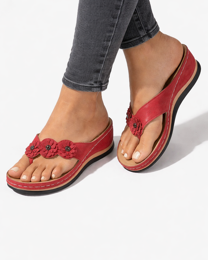 Wedge Flip Flop Sandals Floral Strap Open Toe Slip On
