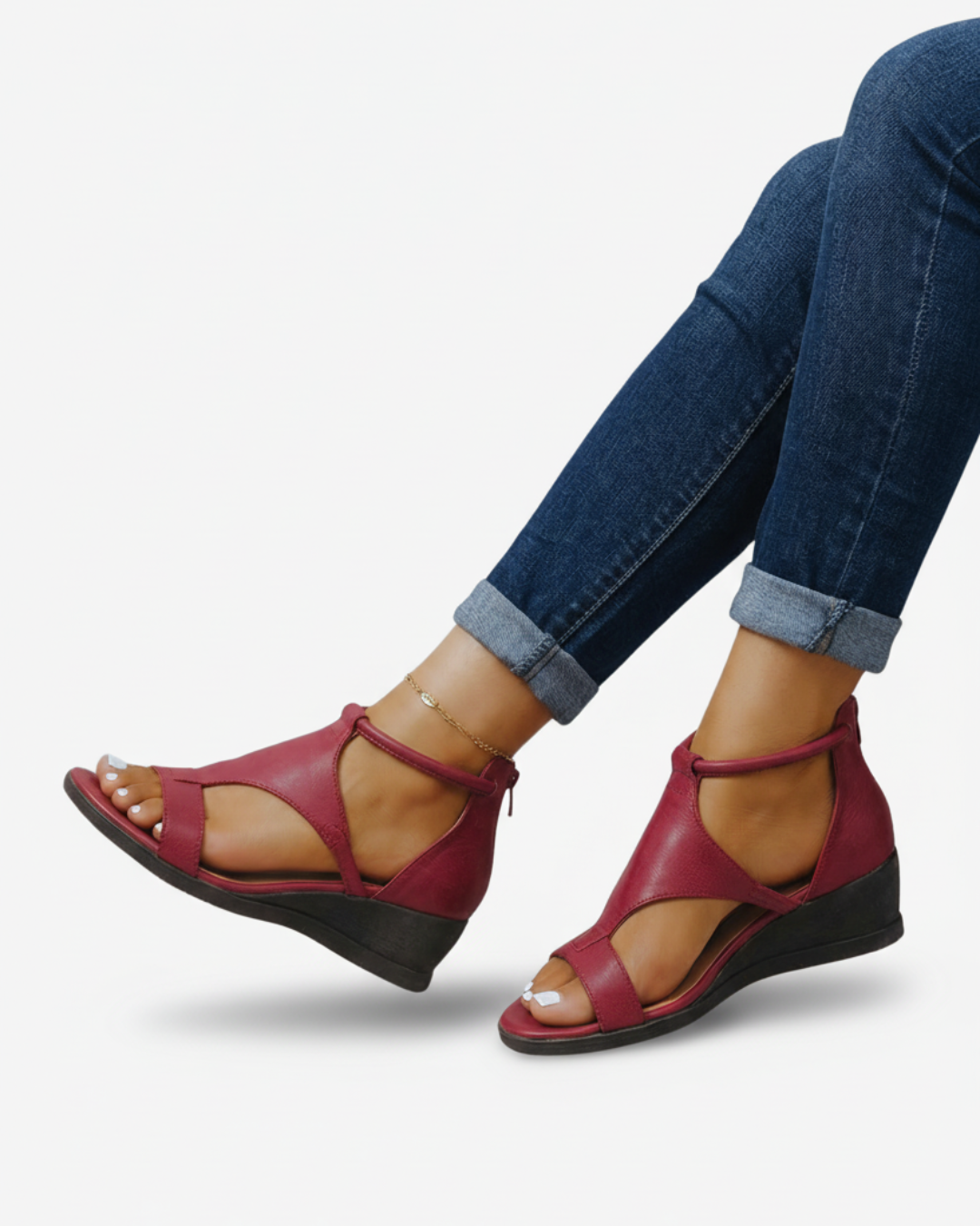 Cut-Out Wedge Sandals Ankle Strap Open Toe