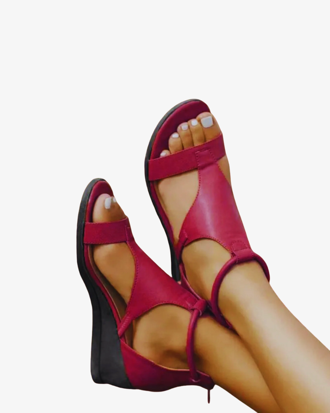 Cut-Out Wedge Sandals Ankle Strap Open Toe