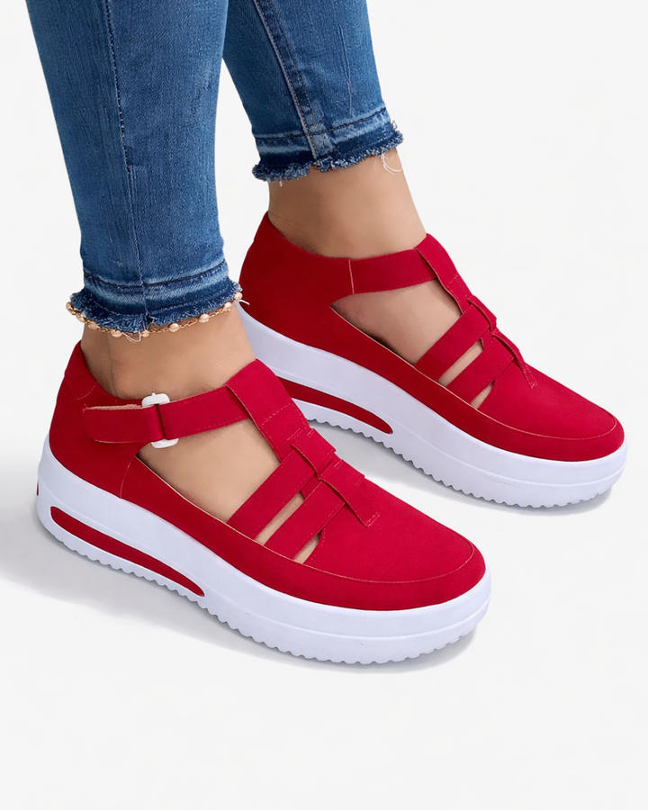 Wedge Shoes Adjustable Strap Cutout Closed Toe