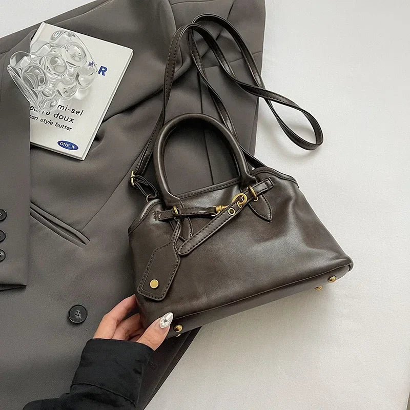 Retro PU Leather Tote Bag for Women with Shoulder Strap and Zipper Closure