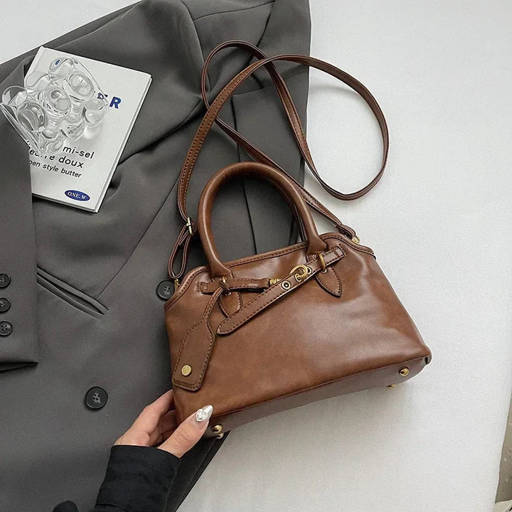 Retro PU Leather Tote Bag for Women with Shoulder Strap and Zipper Closure