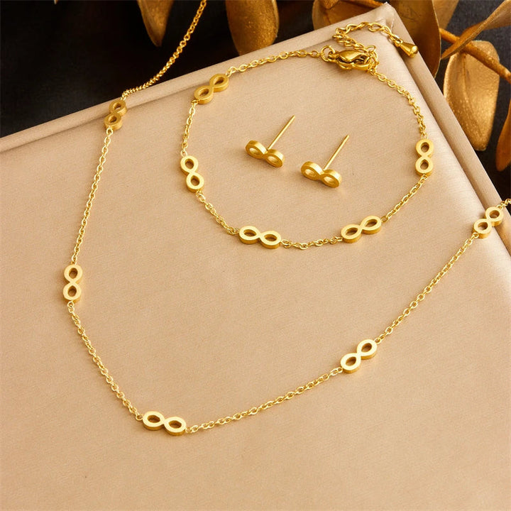 Gold Infinity Jewelry Set for Women – Matching Necklace and Earrings Elegant Gift Set