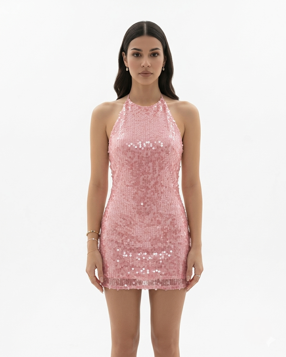 Sequin Mini Dress Halter Neck Backless Bodycon Fit