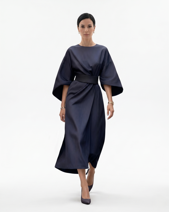Siopie | Women’s Batwing Sleeve Belted Midi Dress
